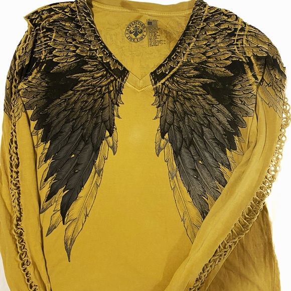 Affliction Angel Wings Long Sleeve Graphic Tee with Crocheted Arm Cutouts - Picture 5 of 13